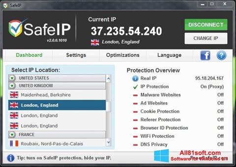 Ekrānuzņēmums SafeIP Windows 8.1