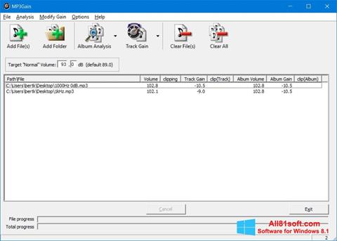Ekrānuzņēmums MP3Gain Windows 8.1