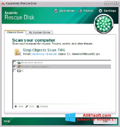 Ekrānuzņēmums Kaspersky Rescue Disk Windows 8.1