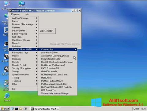 Ekrānuzņēmums Hirens Boot CD Windows 8.1