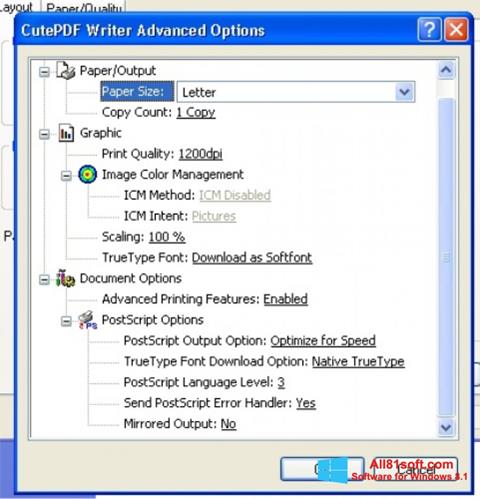 Ekrānuzņēmums CutePDF Writer Windows 8.1