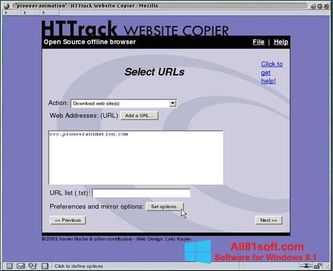 Ekrānuzņēmums HTTrack Website Copier Windows 8.1