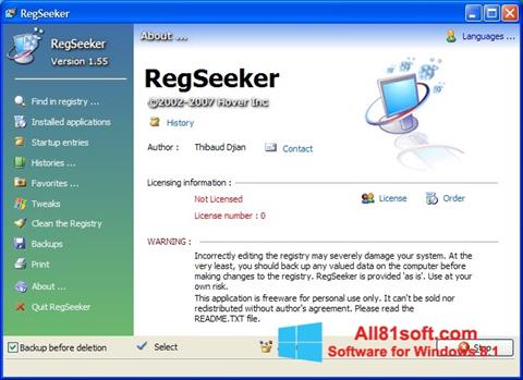 Ekrānuzņēmums RegSeeker Windows 8.1
