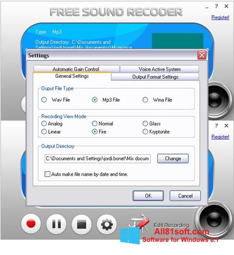 Ekrānuzņēmums Free Sound Recorder Windows 8.1