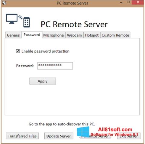 Ekrānuzņēmums PC Remote Server Windows 8.1