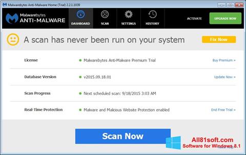 Ekrānuzņēmums Malwarebytes Anti-Malware Free Windows 8.1