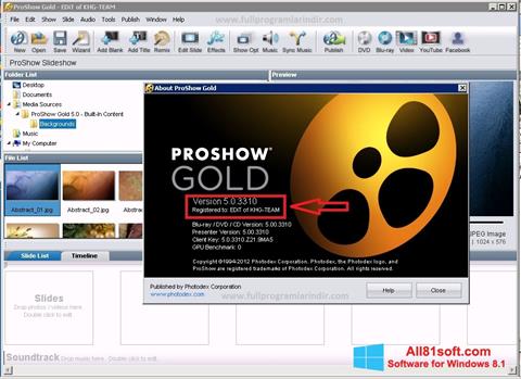 Ekrānuzņēmums ProShow Gold Windows 8.1
