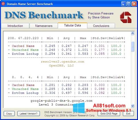Ekrānuzņēmums DNS Benchmark Windows 8.1