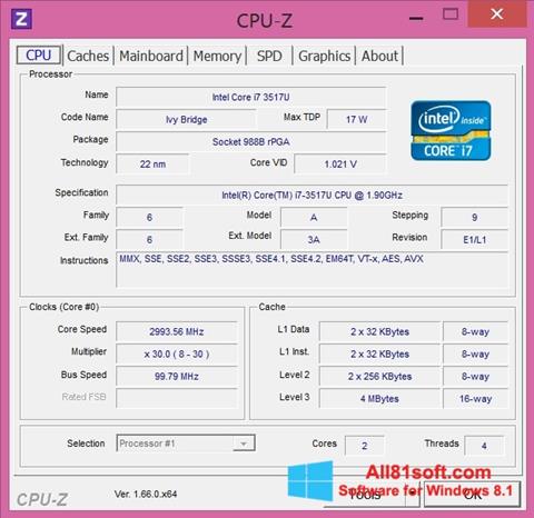 Ekrānuzņēmums CPU-Z Windows 8.1
