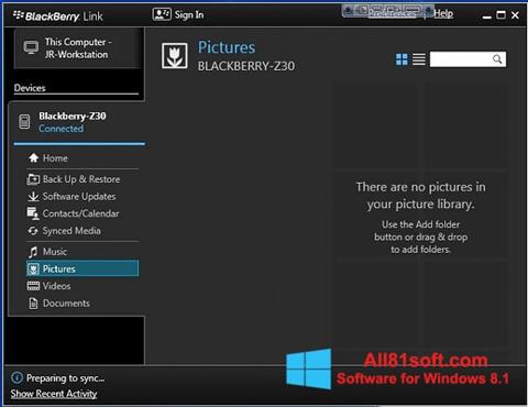 Ekrānuzņēmums BlackBerry Link Windows 8.1
