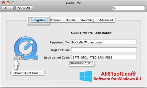 Ekrānuzņēmums QuickTime Pro Windows 8.1