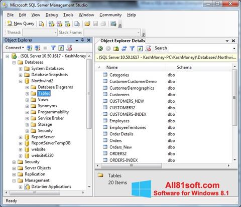 Ekrānuzņēmums Microsoft SQL Server Windows 8.1