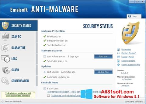 Ekrānuzņēmums Emsisoft Anti-Malware Windows 8.1
