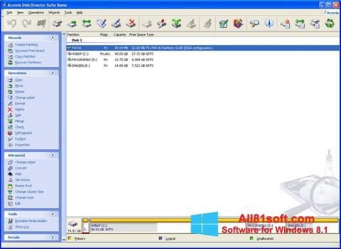 Ekrānuzņēmums Acronis Disk Director Suite Windows 8.1