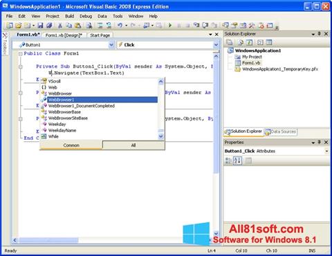 Ekrānuzņēmums Microsoft Visual Basic Windows 8.1