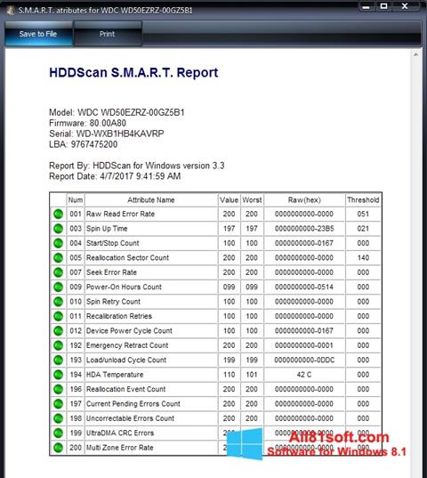 Ekrānuzņēmums HDDScan Windows 8.1