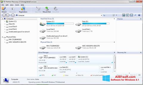 Ekrānuzņēmums RS Partition Recovery Windows 8.1
