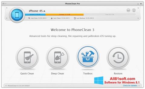 Ekrānuzņēmums PhoneClean Windows 8.1