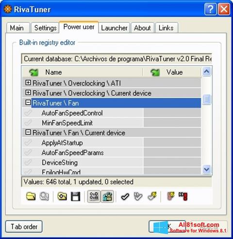 Ekrānuzņēmums RivaTuner Windows 8.1