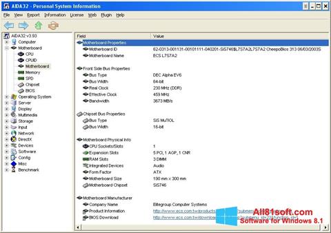 Ekrānuzņēmums AIDA32 Windows 8.1