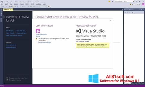 Ekrānuzņēmums Microsoft Visual Studio Express Windows 8.1
