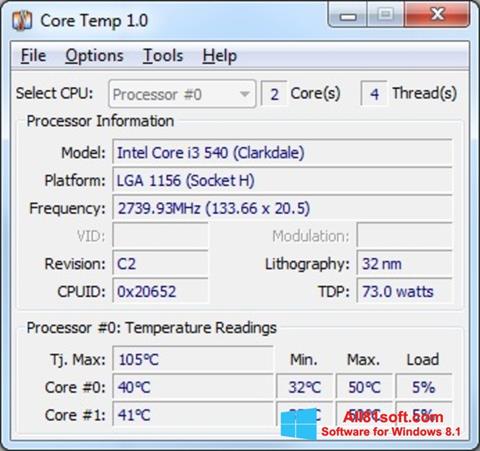 Ekrānuzņēmums Core Temp Windows 8.1