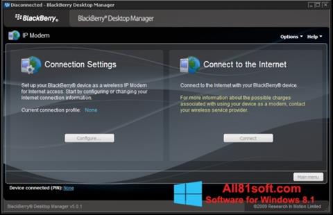 Ekrānuzņēmums BlackBerry Desktop Manager Windows 8.1