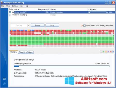 Ekrānuzņēmums Auslogics Disk Defrag Windows 8.1