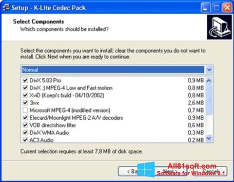 Ekrānuzņēmums K-Lite Mega Codec Pack Windows 8.1