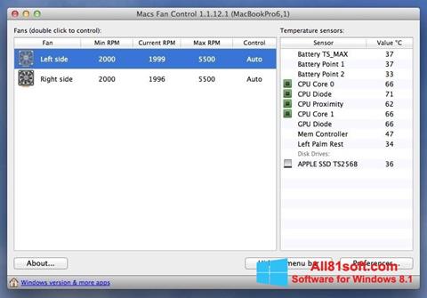Ekrānuzņēmums Macs Fan Control Windows 8.1