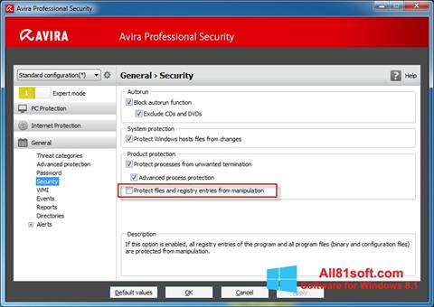 Ekrānuzņēmums Avira Professional Security Windows 8.1