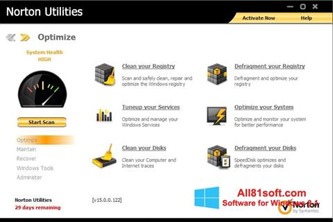 Ekrānuzņēmums Norton Utilities Windows 8.1