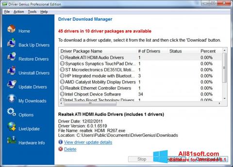 Ekrānuzņēmums Driver Genius Professional Windows 8.1