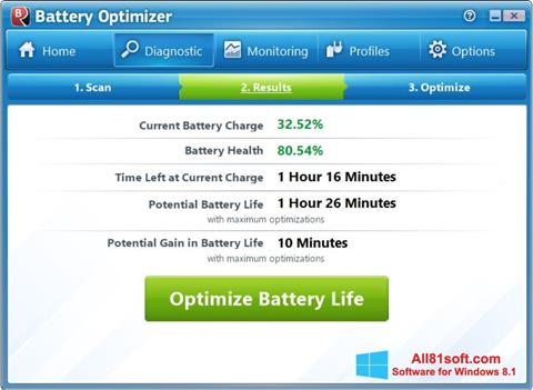 Ekrānuzņēmums Battery Optimizer Windows 8.1