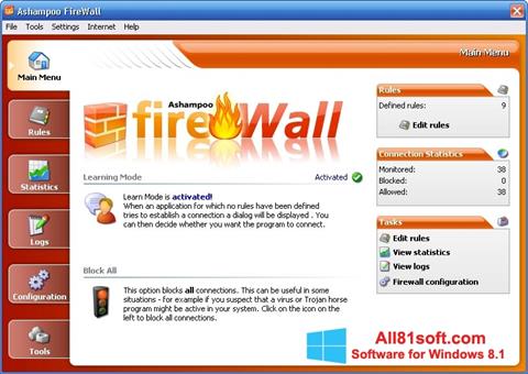 Ekrānuzņēmums Ashampoo Firewall Windows 8.1
