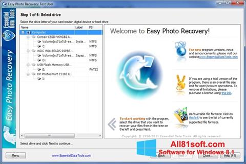 Ekrānuzņēmums Easy Photo Recovery Windows 8.1
