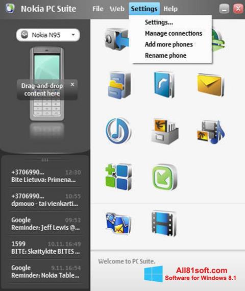 Ekrānuzņēmums Nokia PC Suite Windows 8.1
