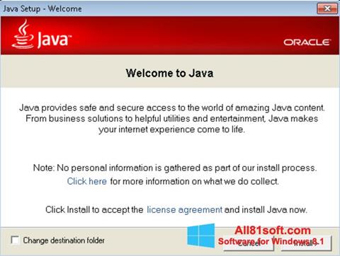 Ekrānuzņēmums Java Runtime Environment Windows 8.1
