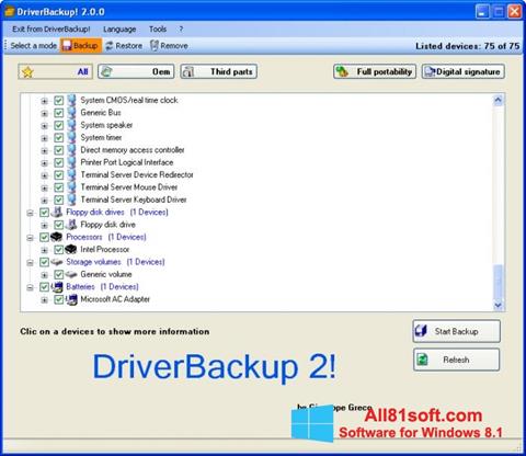 Ekrānuzņēmums Driver Backup Windows 8.1