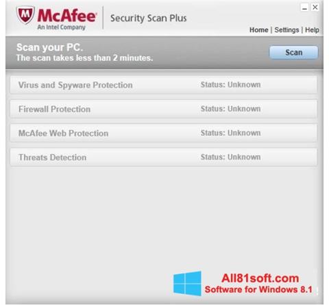 Ekrānuzņēmums McAfee Security Scan Plus Windows 8.1