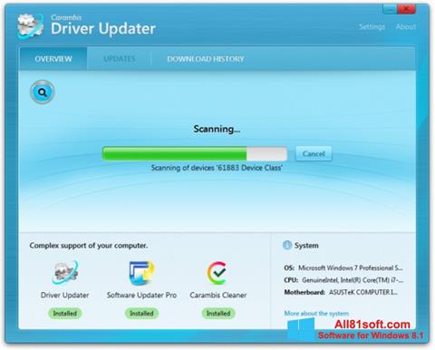 Ekrānuzņēmums Carambis Driver Updater Windows 8.1