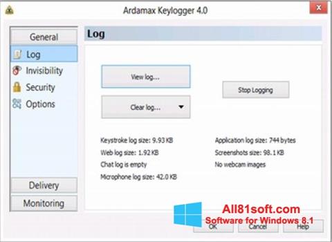 Ekrānuzņēmums Ardamax Keylogger Windows 8.1